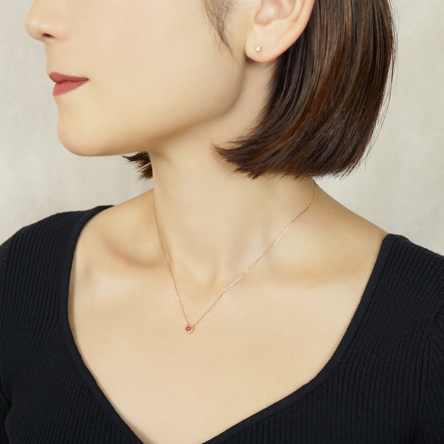 10K Ruby Double Happiness Necklace (Small) (Yellow Gold) - Model Image