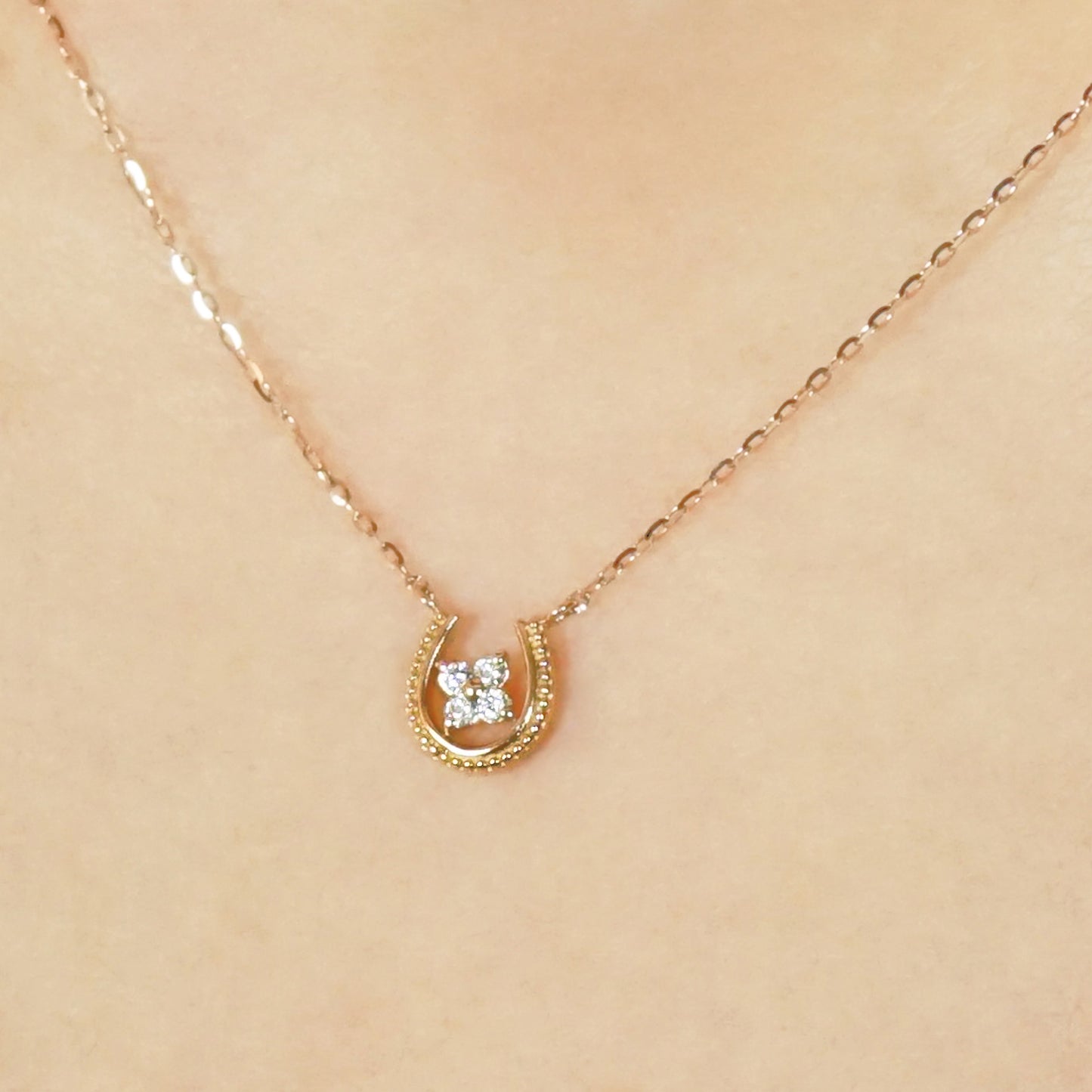 10K Diamond Double Happiness Necklace (Small) (Rose Gold) - Model Image