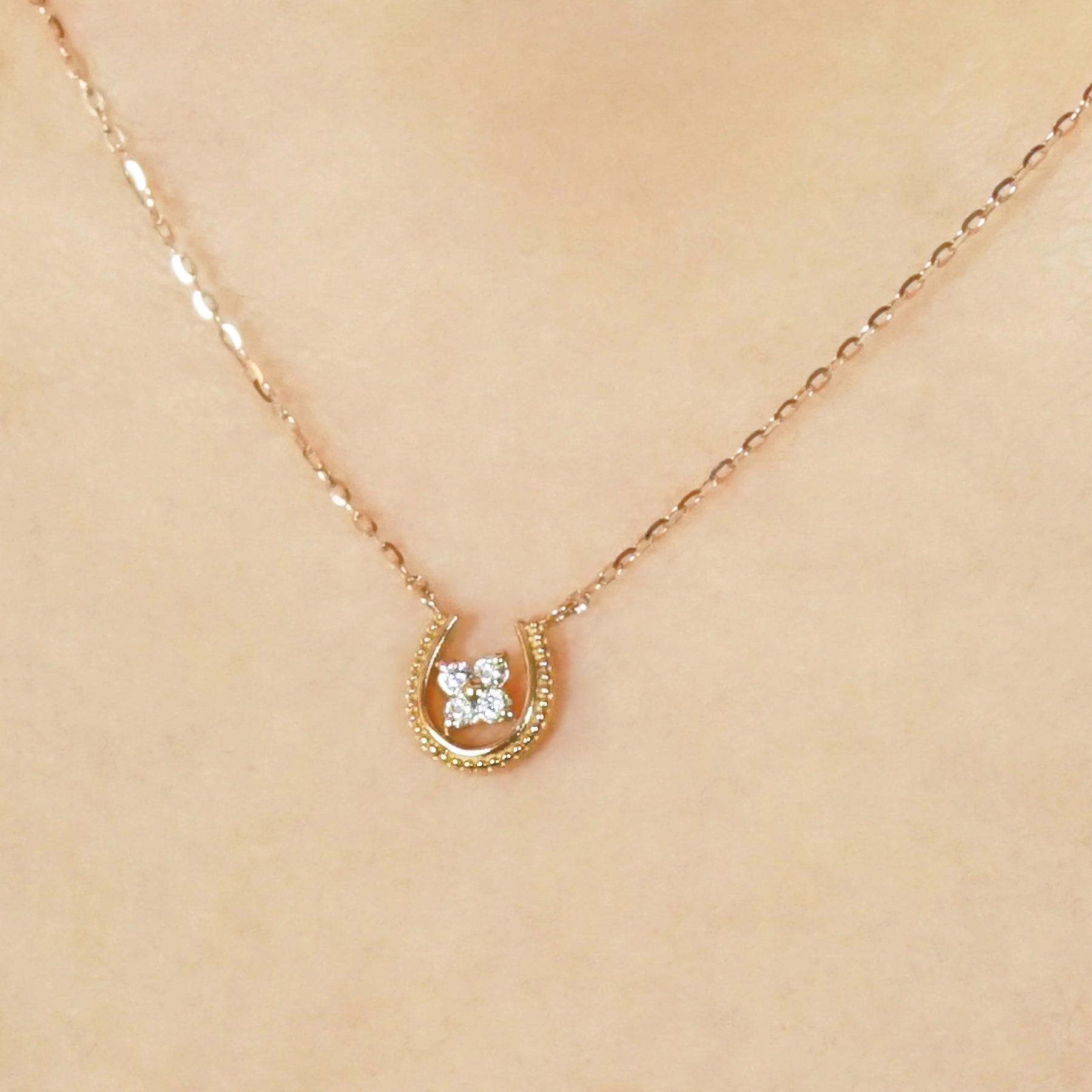 10K Diamond Double Happiness Necklace (Small) (Rose Gold) - Model Image