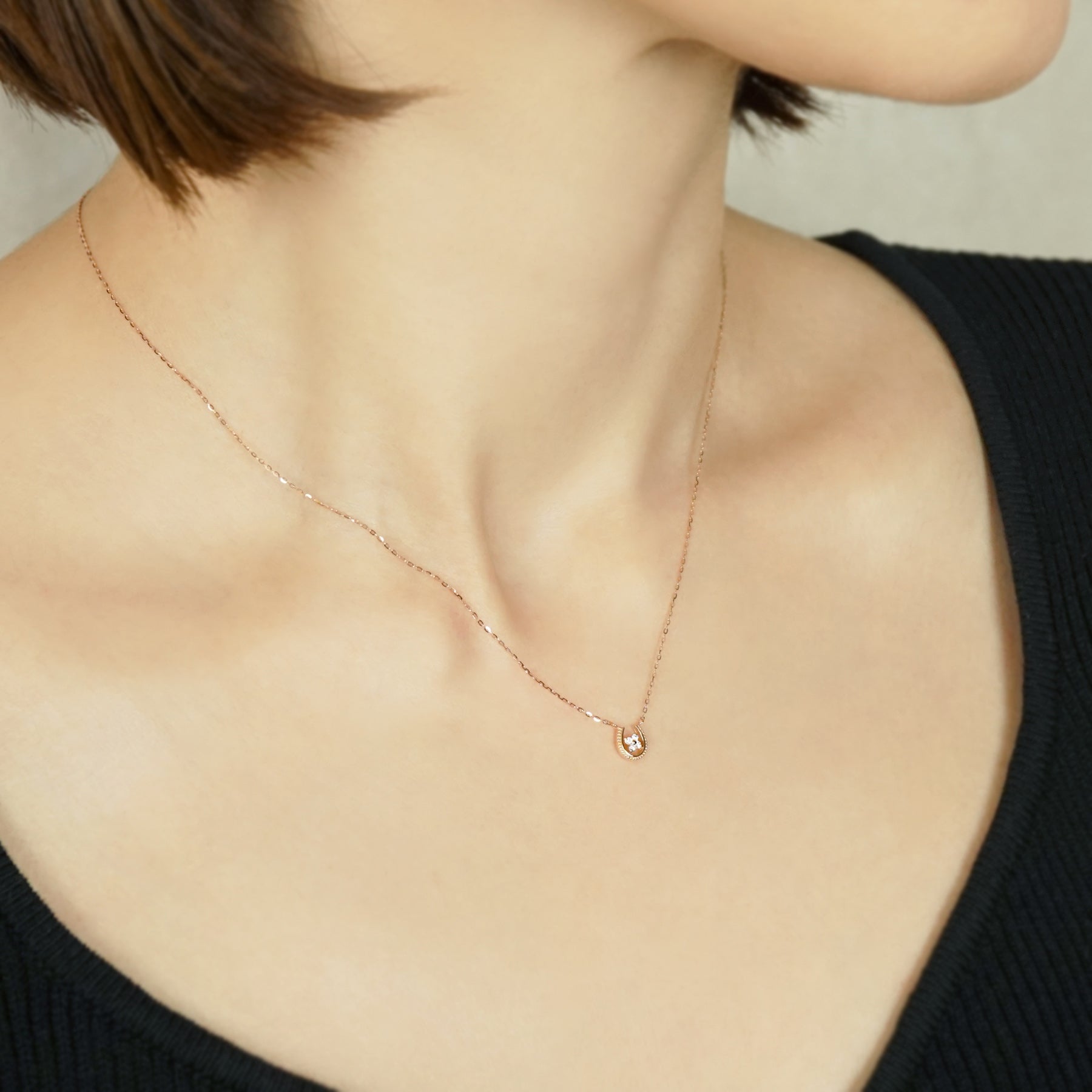 10K Diamond Double Happiness Necklace (Small) (Rose Gold) - Model Image