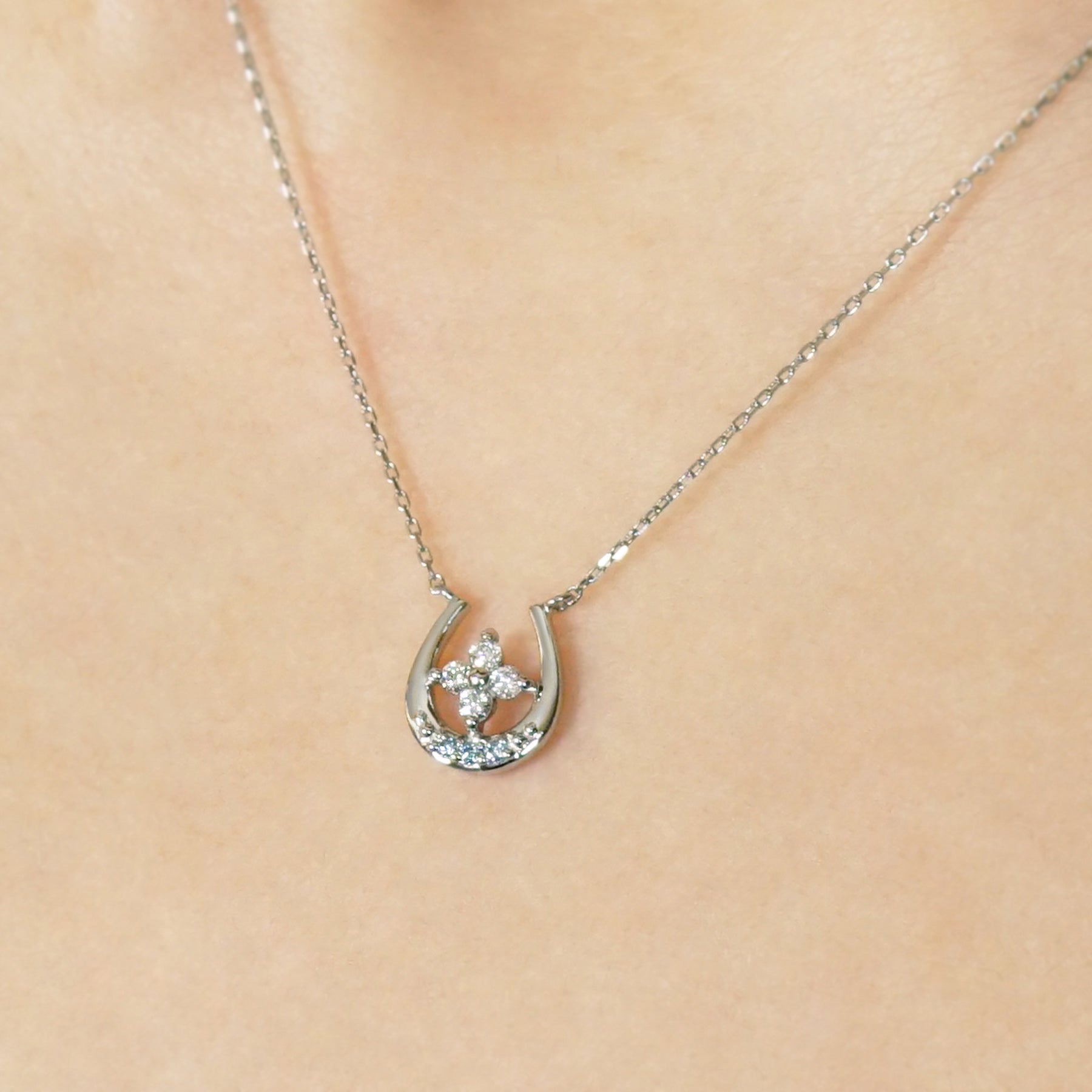 Platinum Diamond Double Happiness Necklace - Model Image