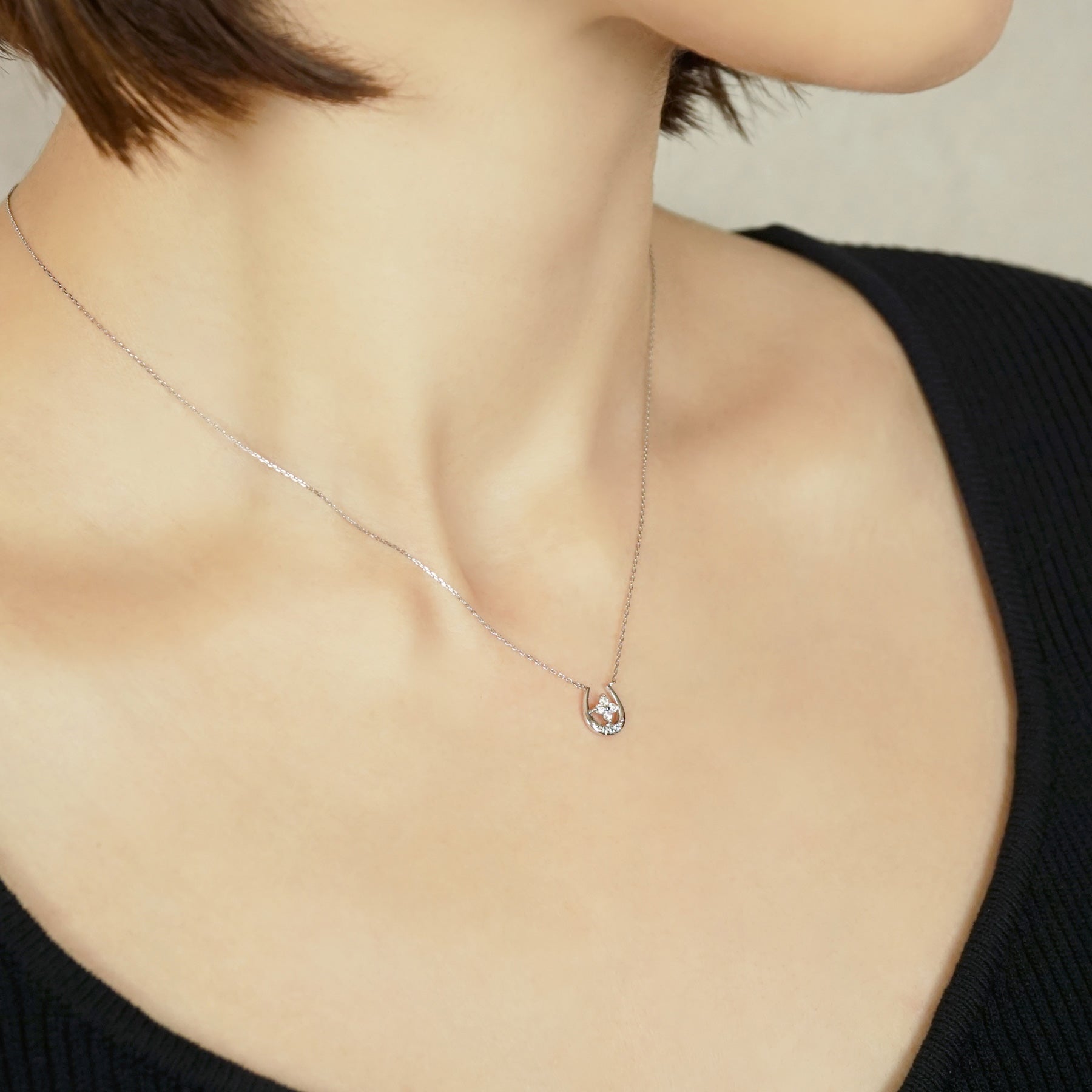 Platinum Diamond Double Happiness Necklace - Model Image