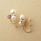 [Airy Clip-On Earrings] Freshwater Pearl Pink Tourmaline Earrings (Yellow Gold) - Product Image