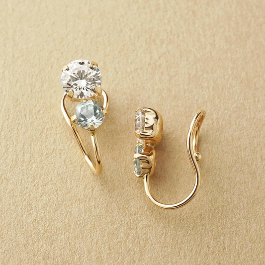 [Airy Clip-On Earrings] Blue Topaz Cubic Zirconia Earrings (Yellow Gold) - Product Image