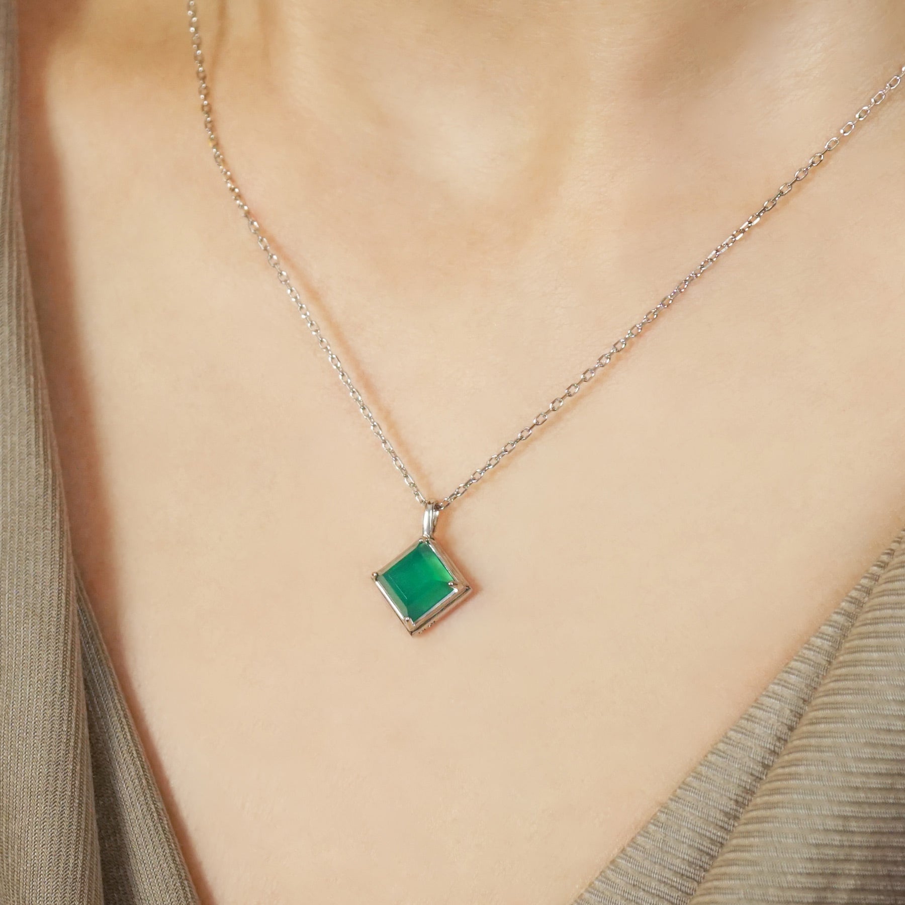 925 Sterling Silver Green Onyx Necklace [Verde Breeze] – TAKE-UP