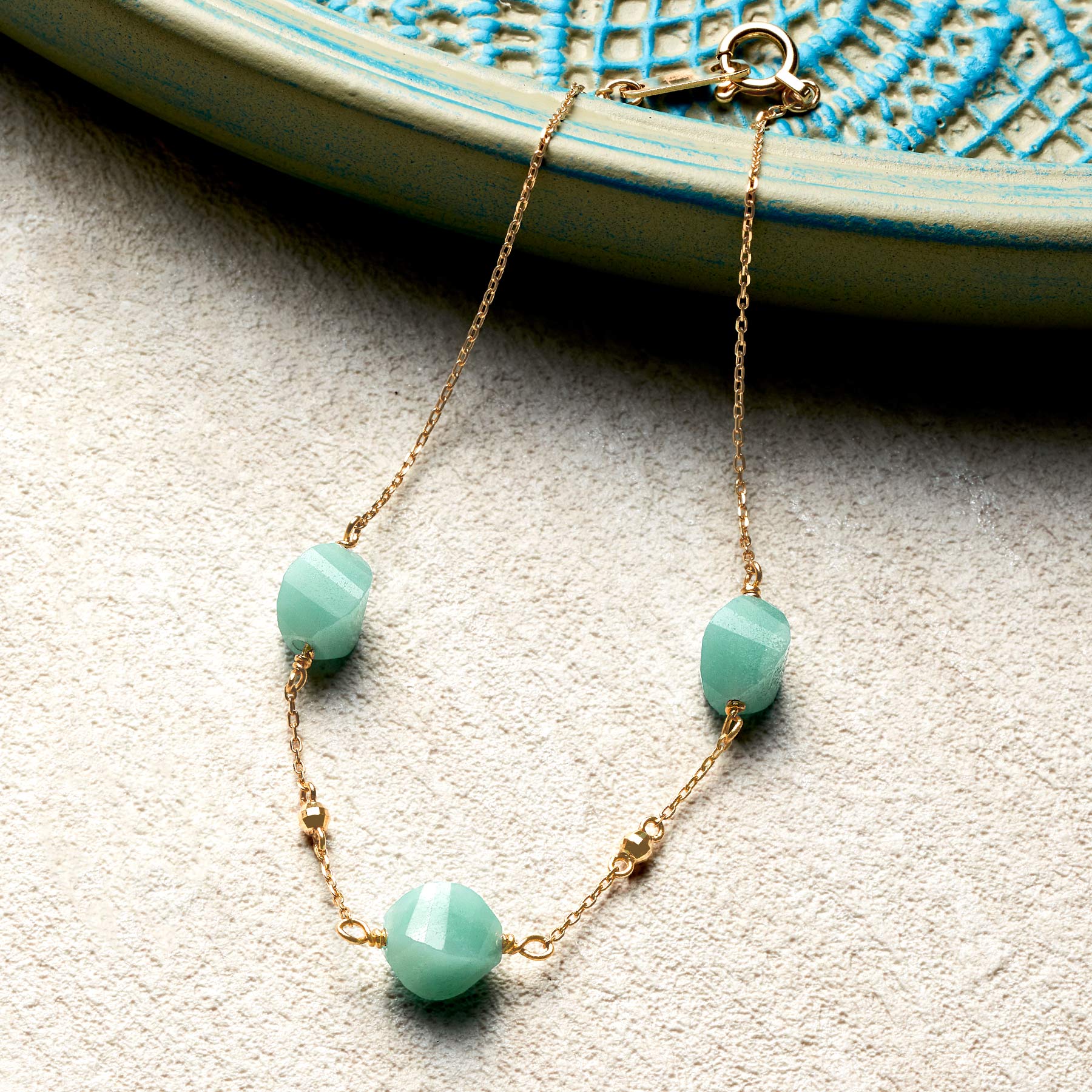 10K Amazonite Bracelet [Twist Tide] (Yellow Gold) - Product Image