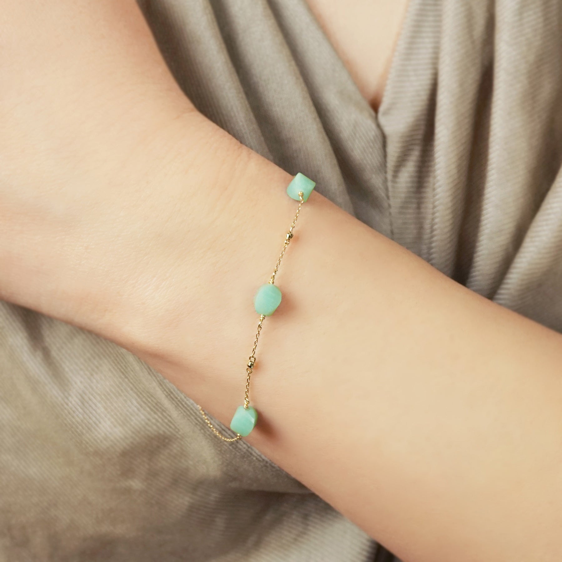 10K Amazonite Bracelet [Twist Tide] (Yellow Gold) - Model Image