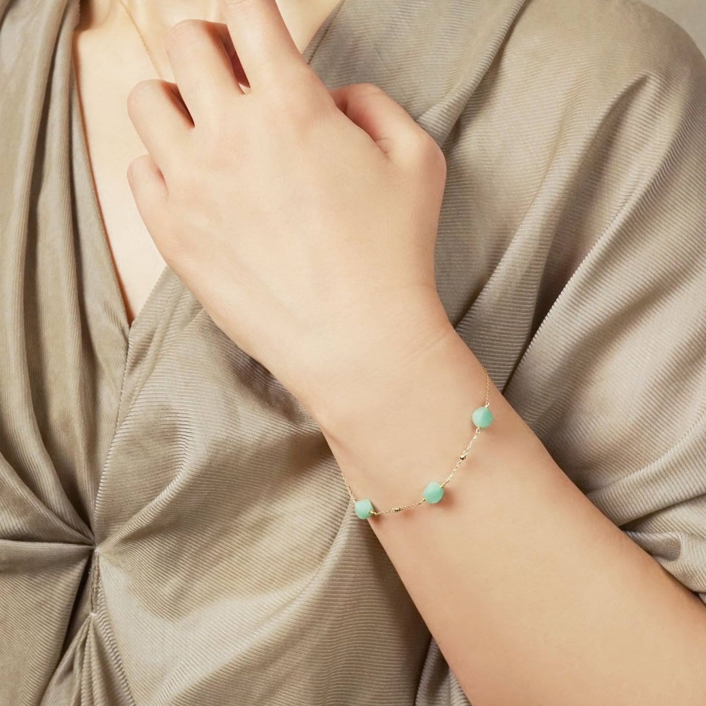 10K Amazonite Bracelet [Twist Tide] (Yellow Gold) - Model Image