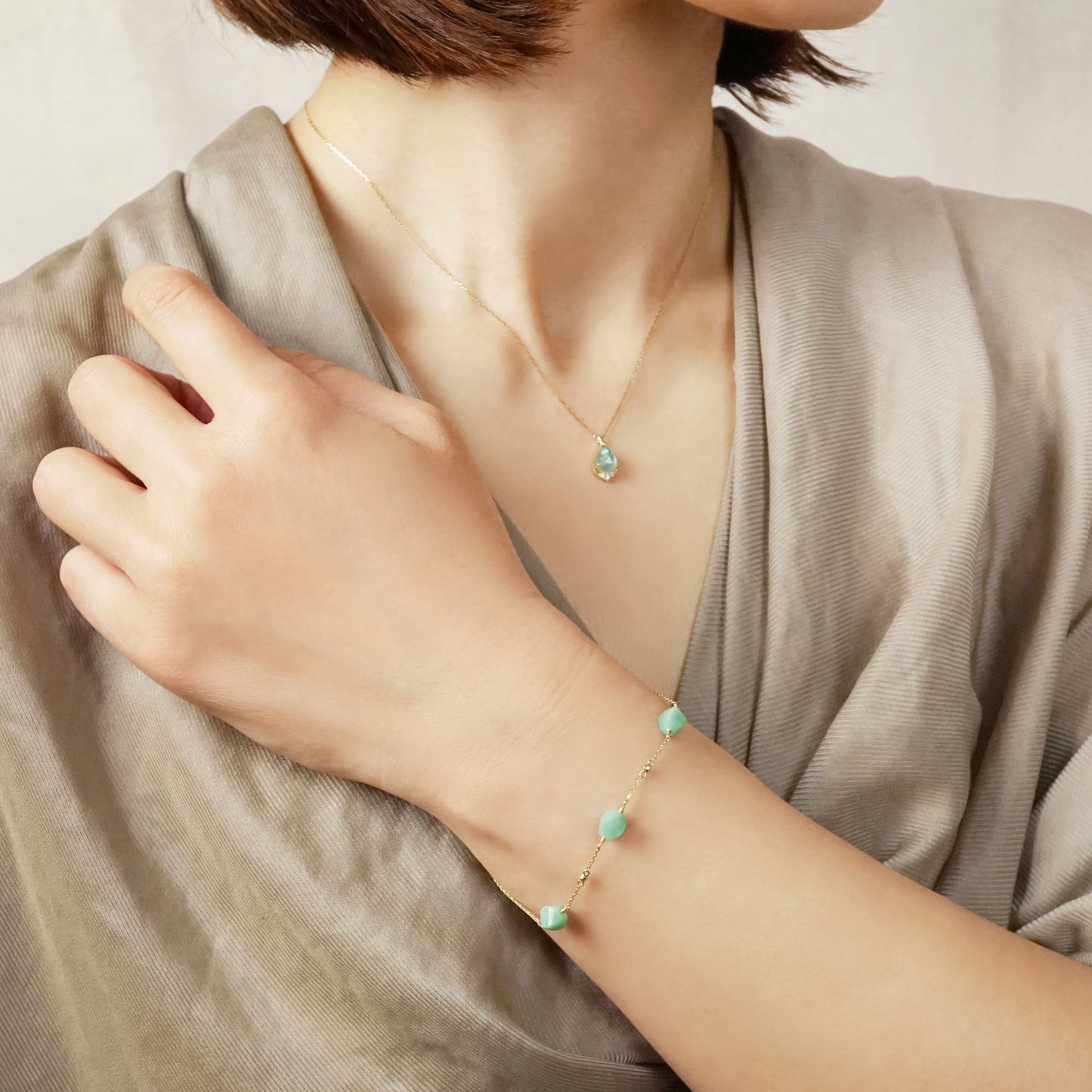 10K Amazonite Bracelet [Twist Tide] (Yellow Gold) - Model Image