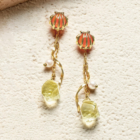 10K / 925 Sterling Silver Carnelian Earrings [Last Light Shell] - Product Image