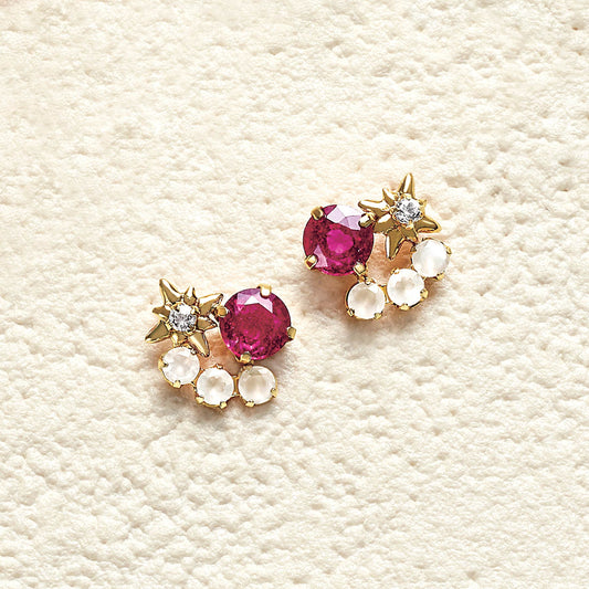 10K Ruby Earrings [Bougainvillea] (Yellow Gold) - Product Image