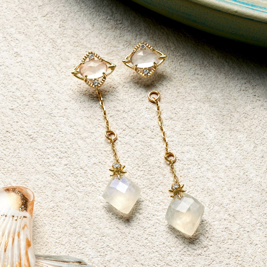 10K Moonstone Earrings [Sandy Beach] (Yellow Gold) - Product Image