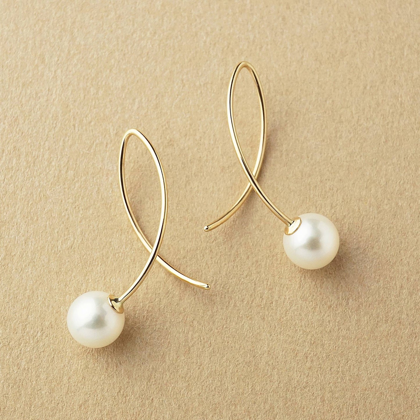 10K Cross Curve Freshwater Pearl Earrings (Yellow Gold) - Product Image