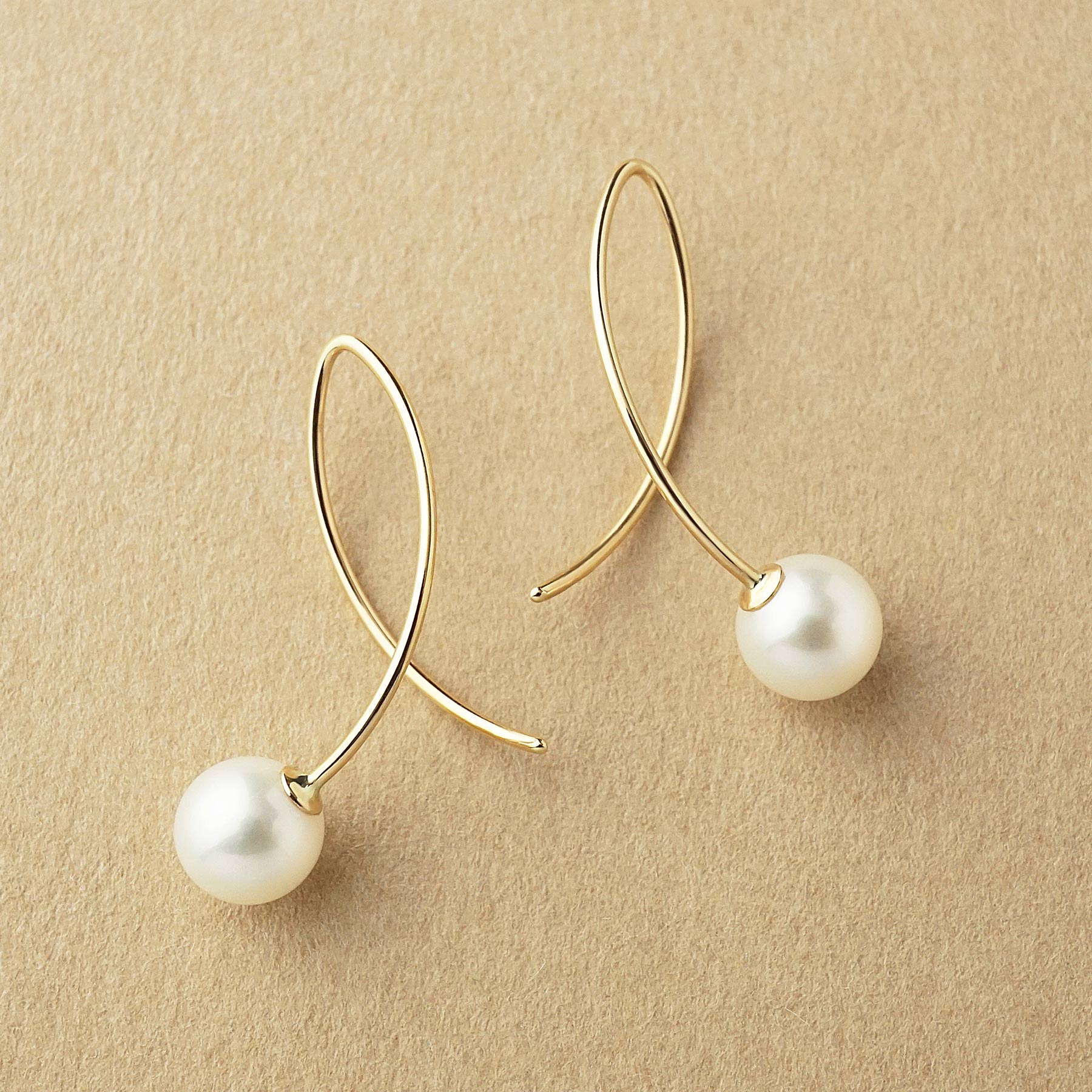 10K Cross Curve Freshwater Pearl Earrings (Yellow Gold) - Product Image