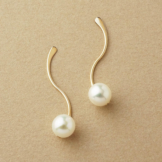 10K Akoya Pearl S-shaped Modern Earrings (Yellow Gold) - Product Image