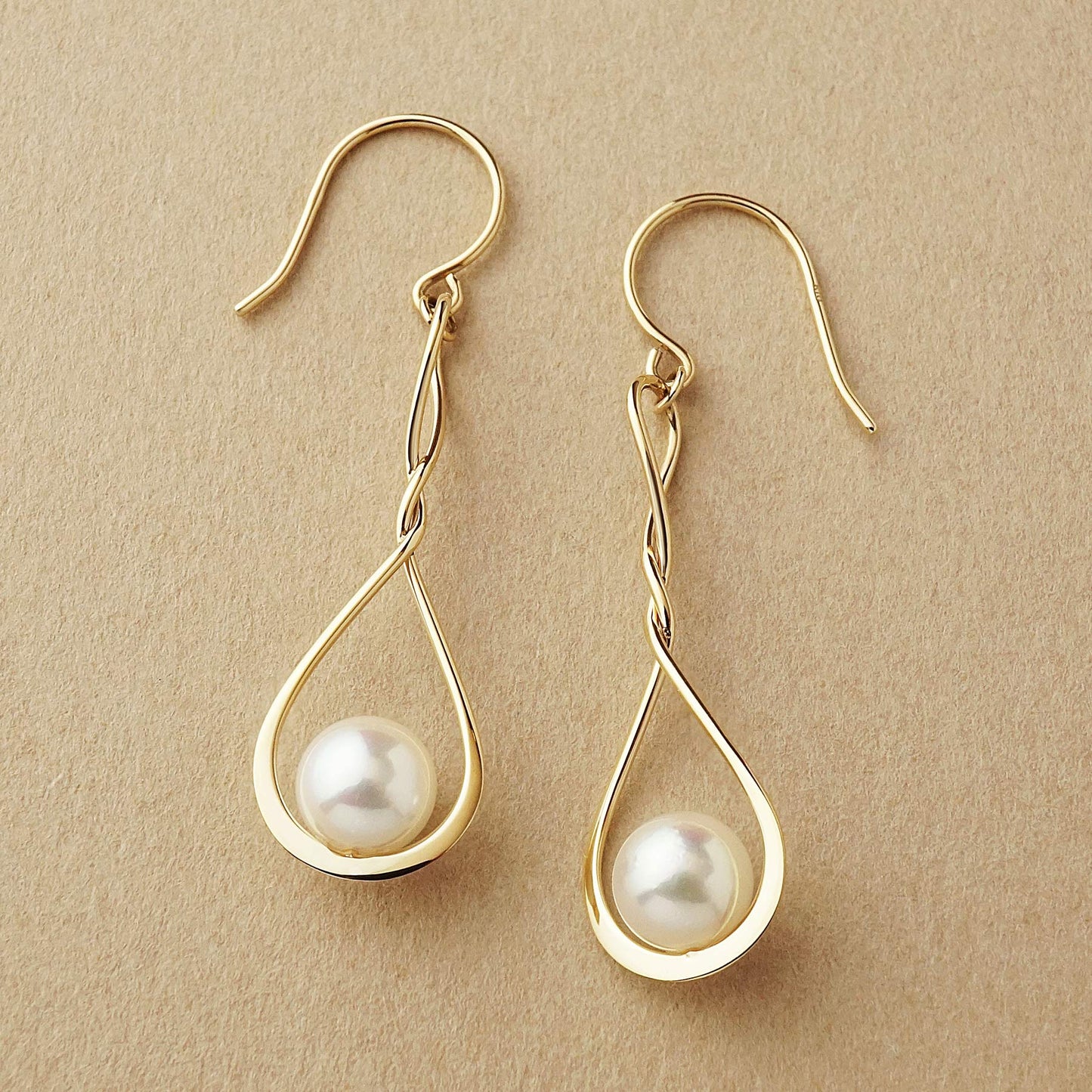 10K Akoya Pearl Infinity Design Swinging Earrings (Yellow Gold) - Product Image