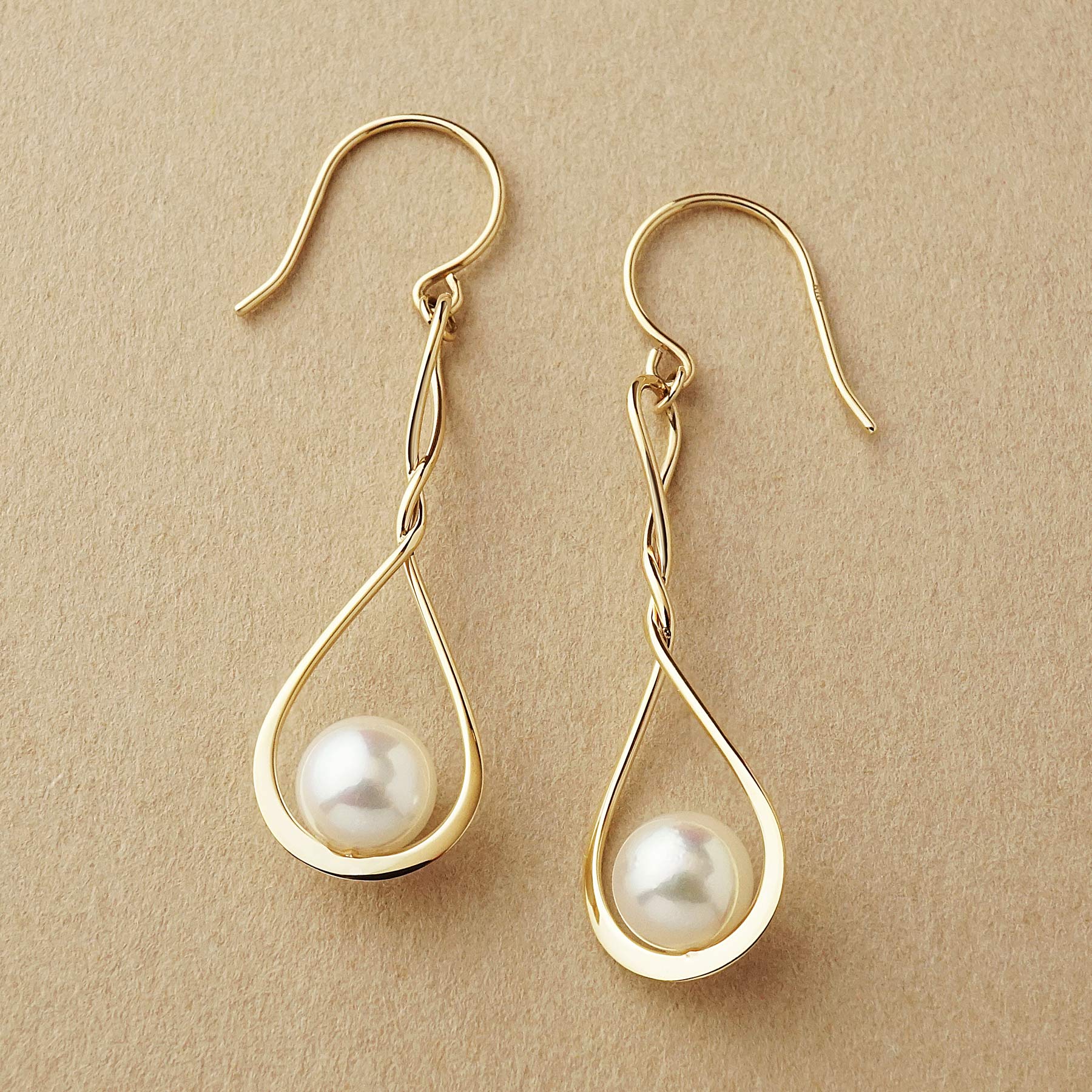 10K Akoya Pearl Infinity Design Swinging Earrings (Yellow Gold) - Product Image