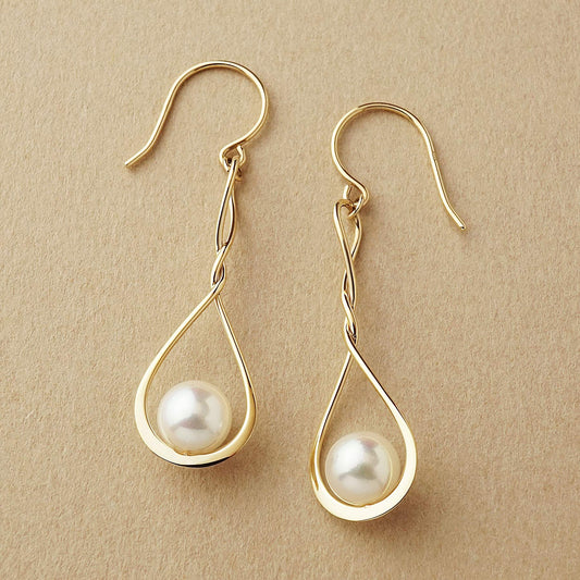 10K Akoya Pearl Infinity Design Swinging Earrings (Yellow Gold) - Product Image