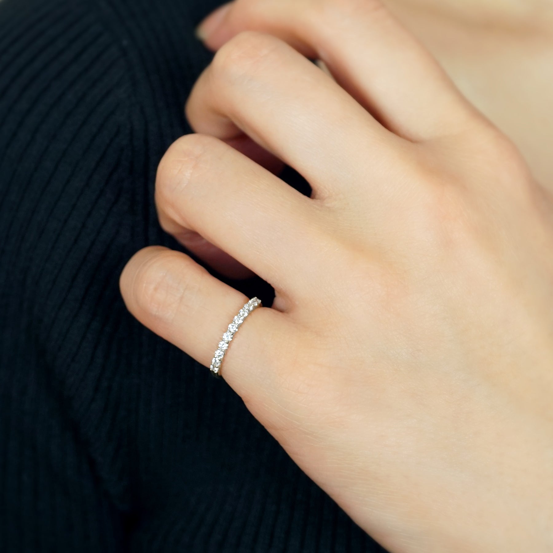 10K Moissanite Half Eternity 11-Stone Pinky Ring (White Gold) - Model Image