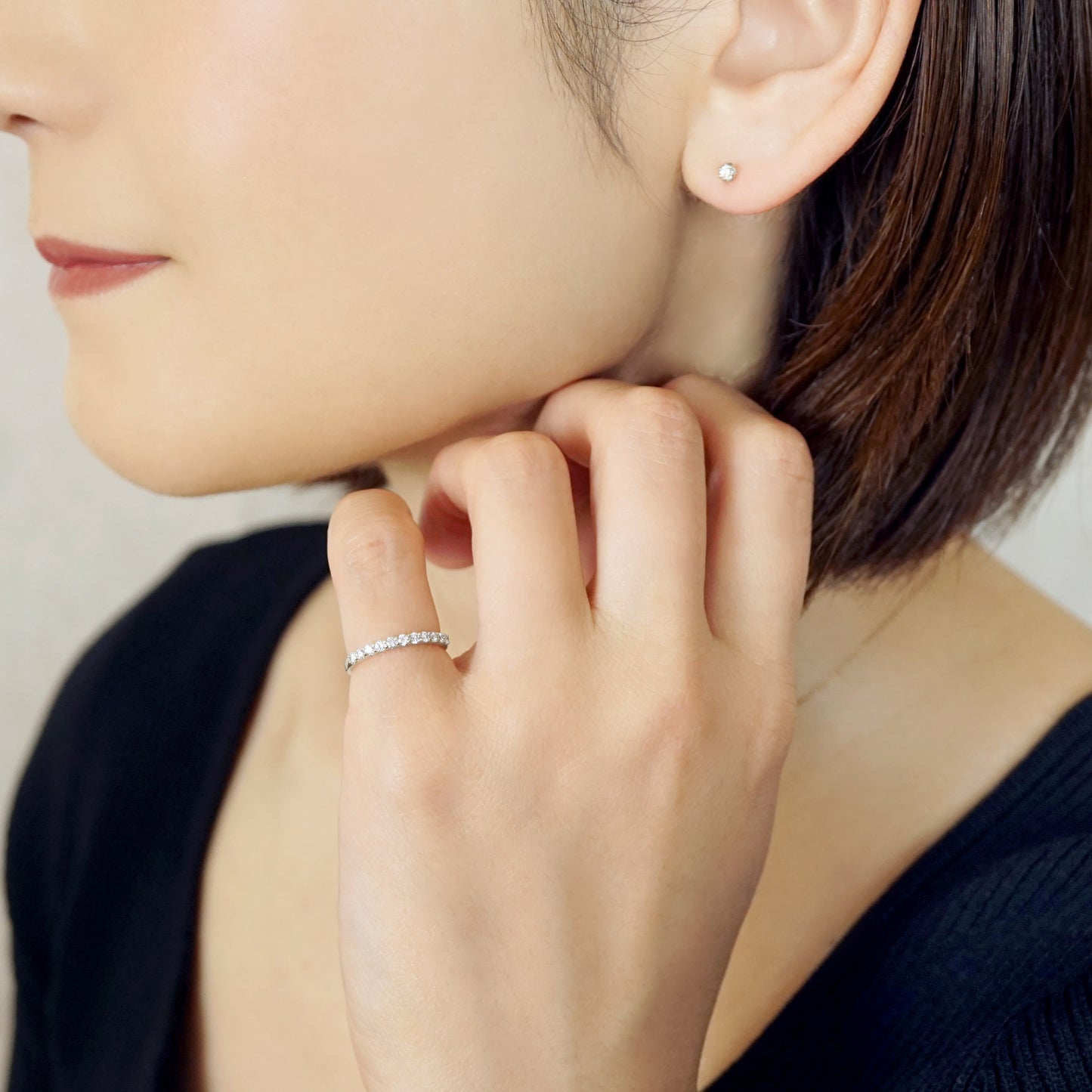 10K Moissanite Half Eternity 11-Stone Pinky Ring (White Gold) - Model Image