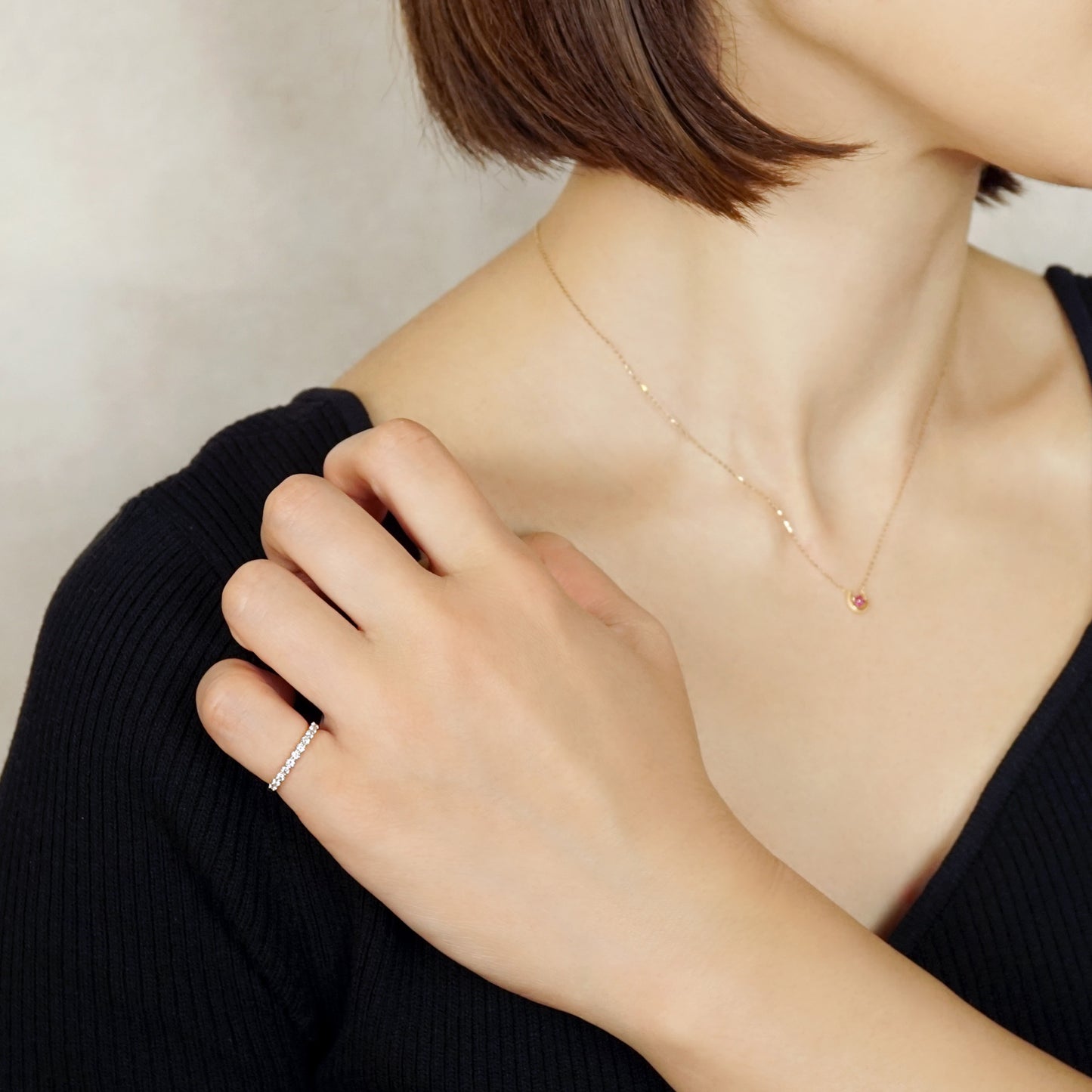 10K Moissanite Half Eternity 11-Stone Pinky Ring (White Gold) - Model Image