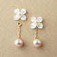 10K Shell Flower Freshwater Pearl 2WAY Earrings (Yellow Gold) - Product Image