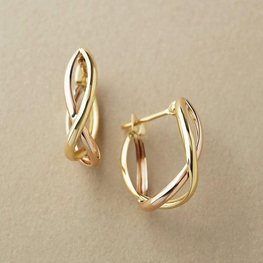 18K Cross Hoop Earrings M (Yellow Gold / Rose Gold) - Product Image