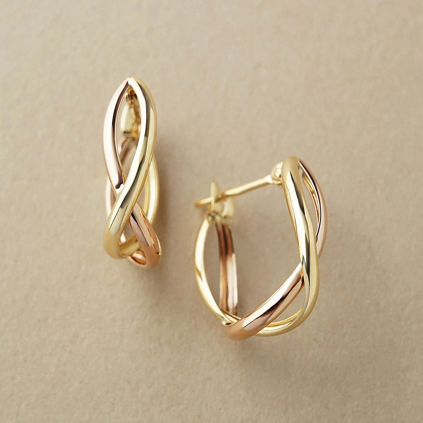10K Cross Hoop Earrings M (Yellow Gold / Rose Gold) - Product Image