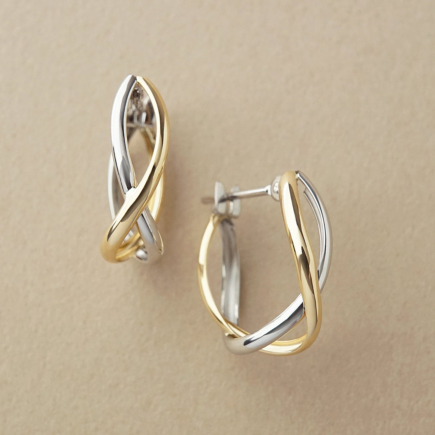 10K Cross Hoop Earrings M (White Gold / Yellow Gold) - Product Image