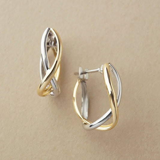 10K Cross Hoop Earrings M (White Gold / Yellow Gold) - Product Image