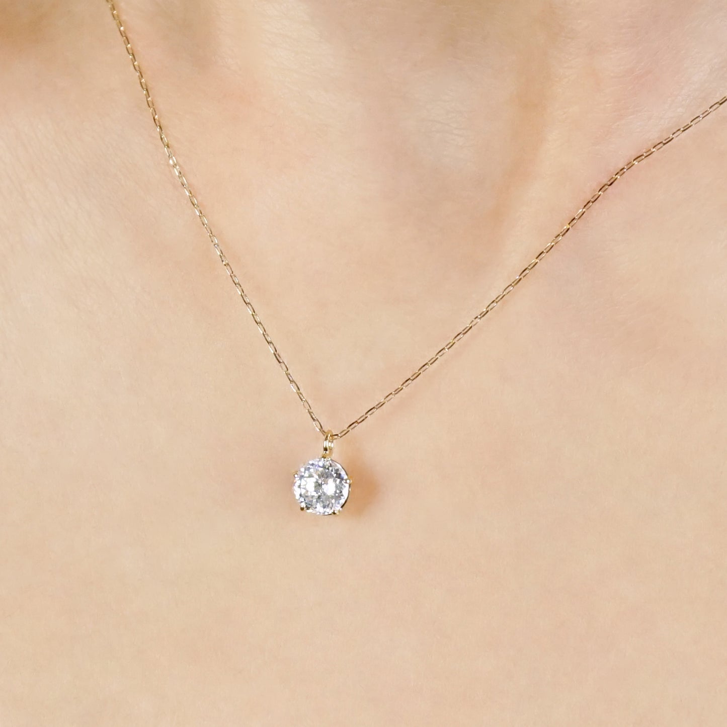 10K Shooting Star Cut Moissanite Necklace (5mm) (Yellow Gold) - Model Image