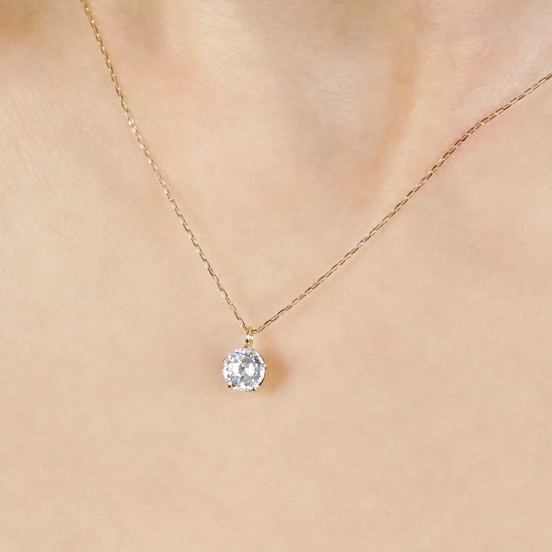 10K Shooting Star Cut Moissanite Necklace (5mm) (Yellow Gold) - Model Image