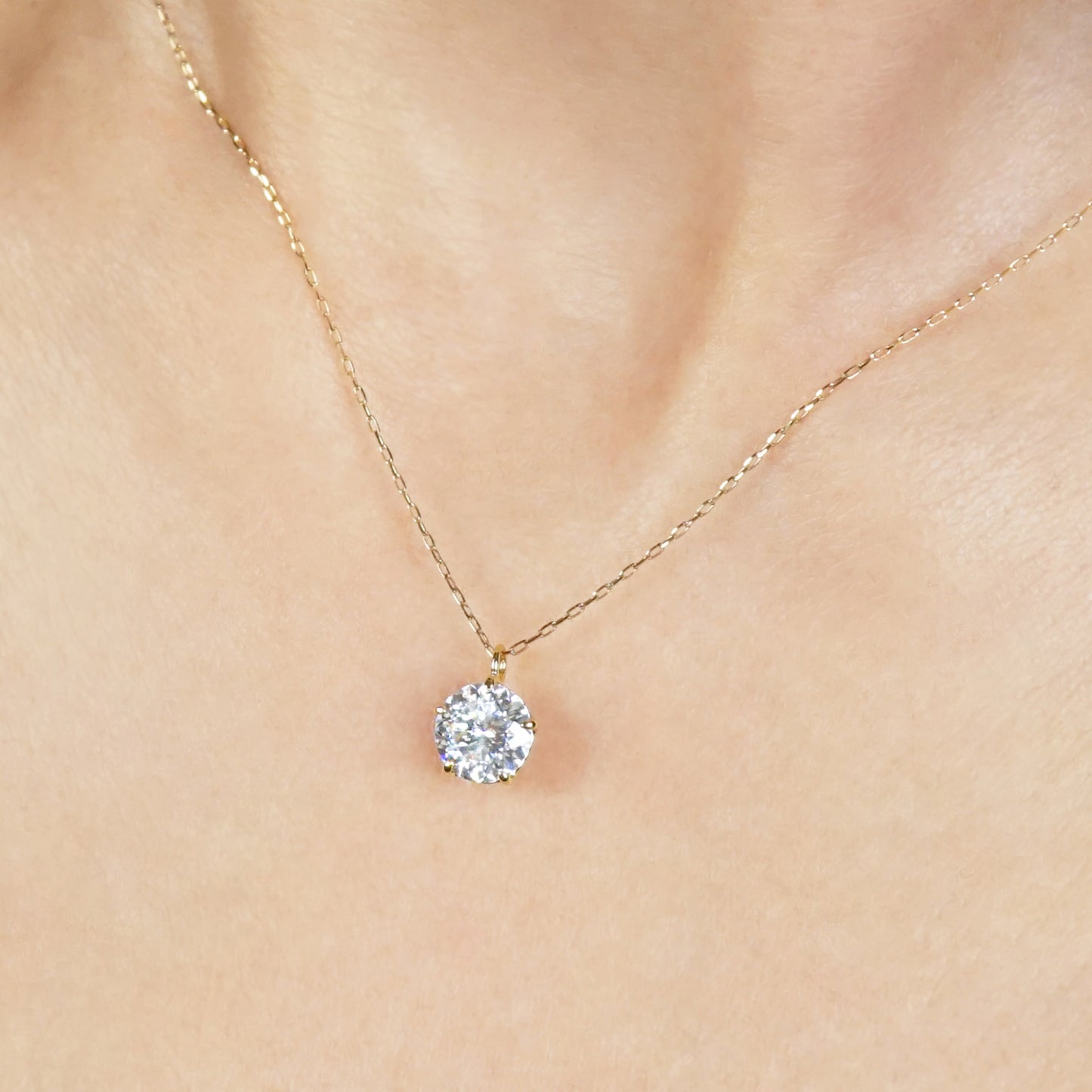 10K Shooting Star Cut Moissanite Necklace (6mm) (Yellow Gold) - Model Image