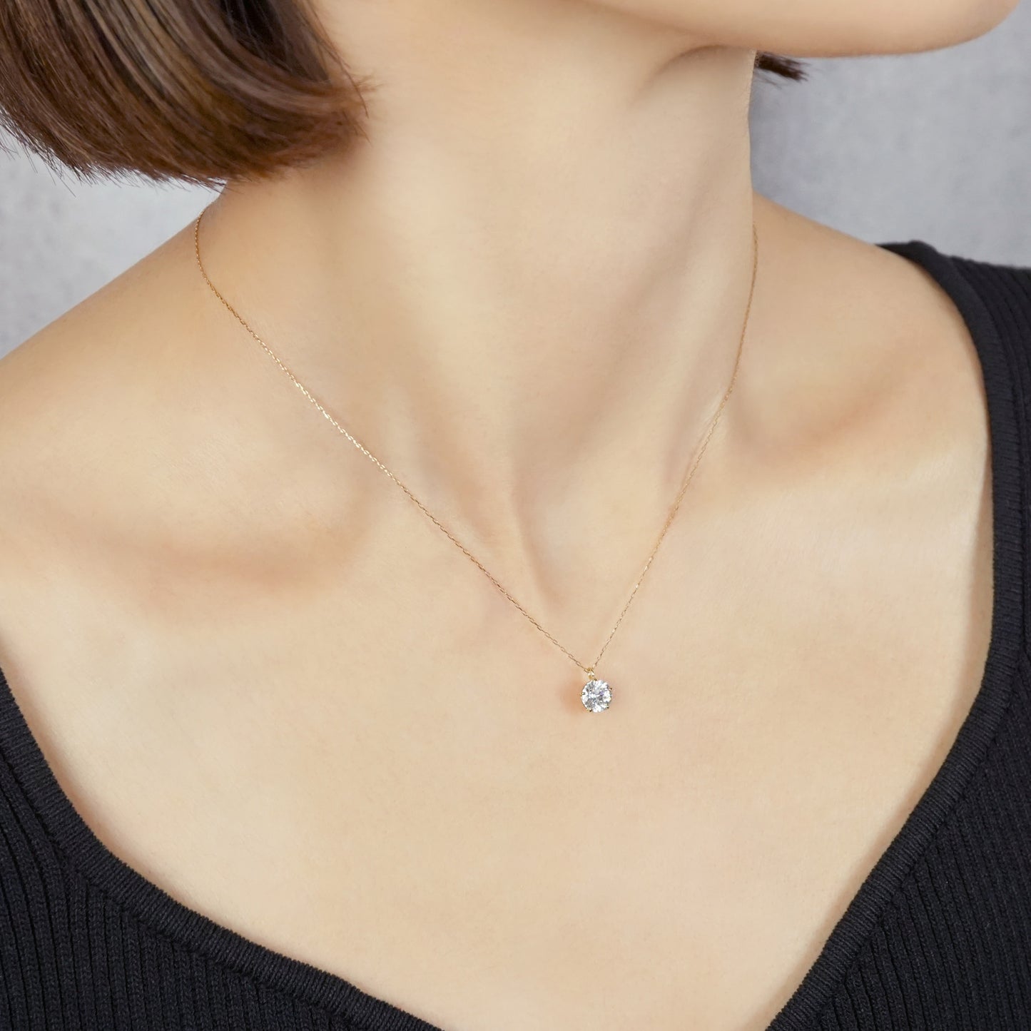10K Shooting Star Cut Moissanite Necklace (6mm) (Yellow Gold) - Model Image