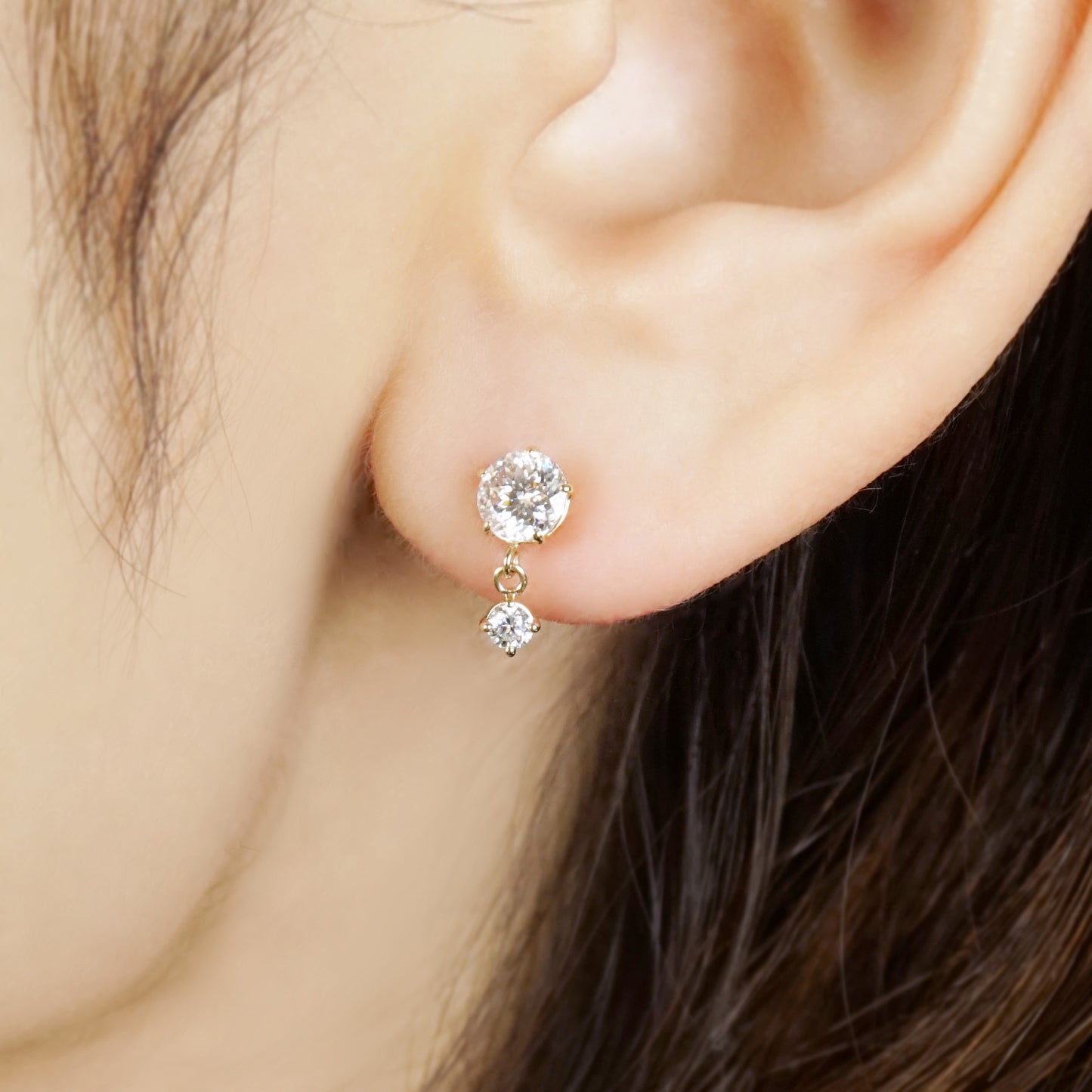 18K/10K Shooting Star Cut Moissanite Earrings (Yellow Gold) - Model Image