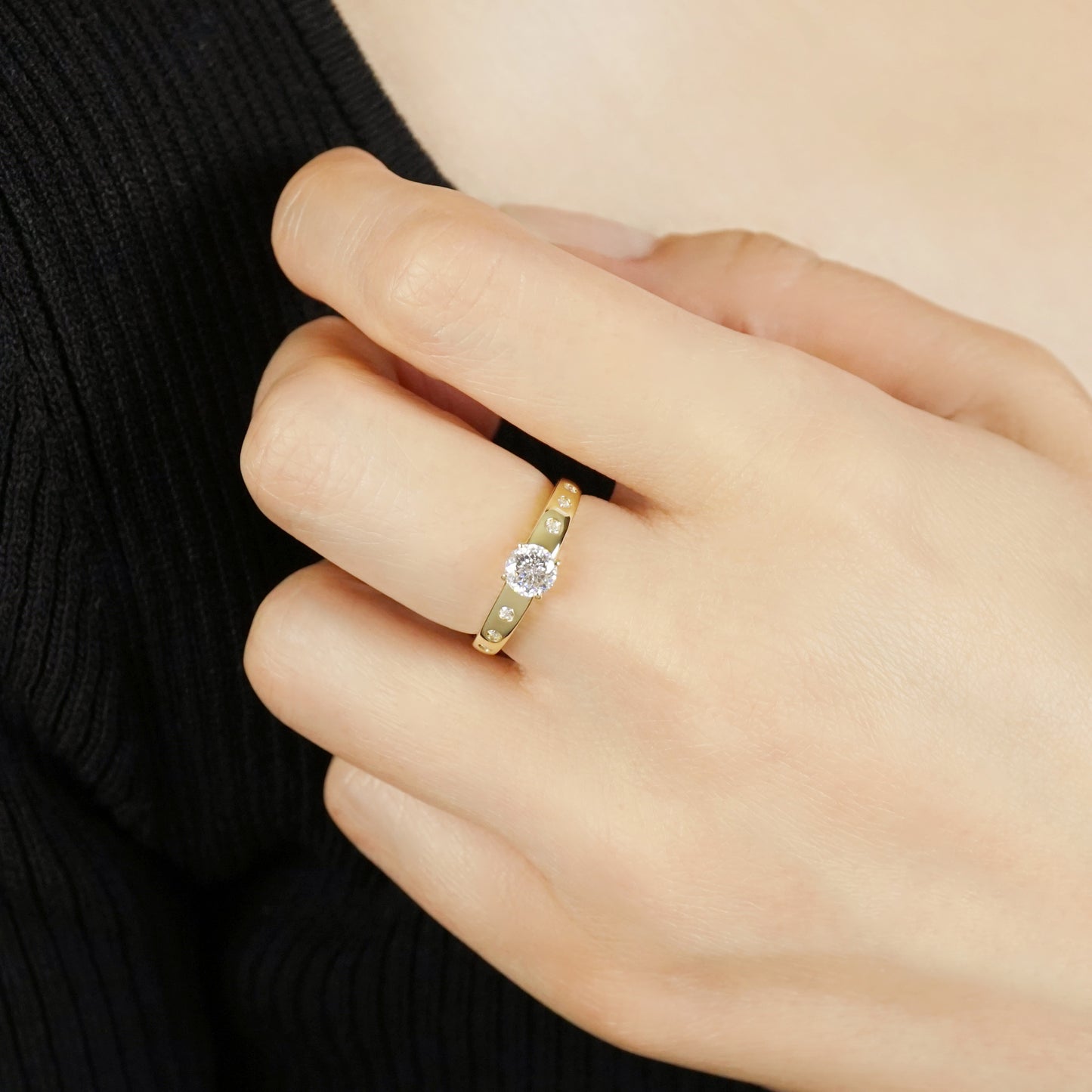 10K Shooting Star Cut Moissanite Ring (Yellow Gold) - Model Image