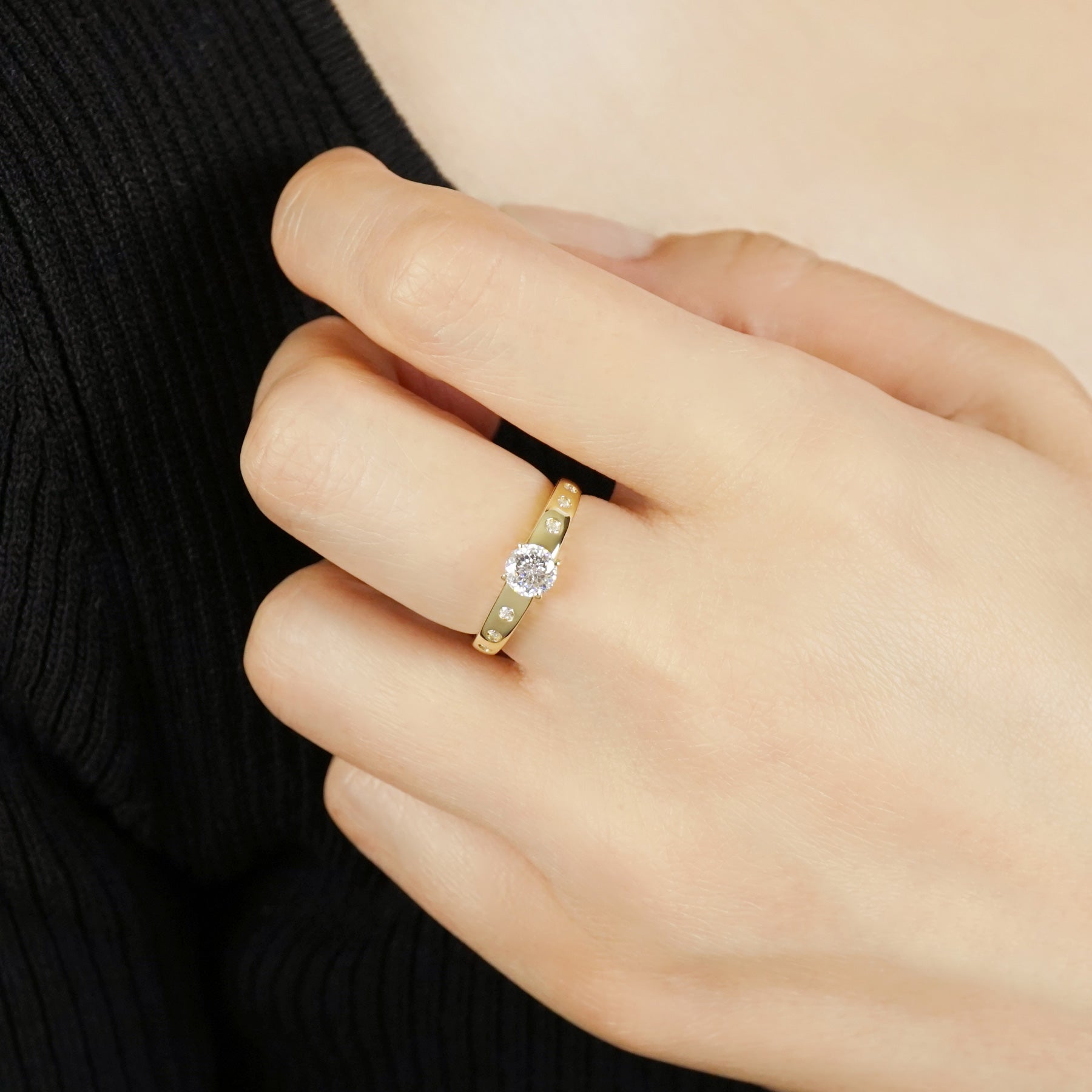 10K Shooting Star Cut Moissanite Ring (Yellow Gold) - Model Image