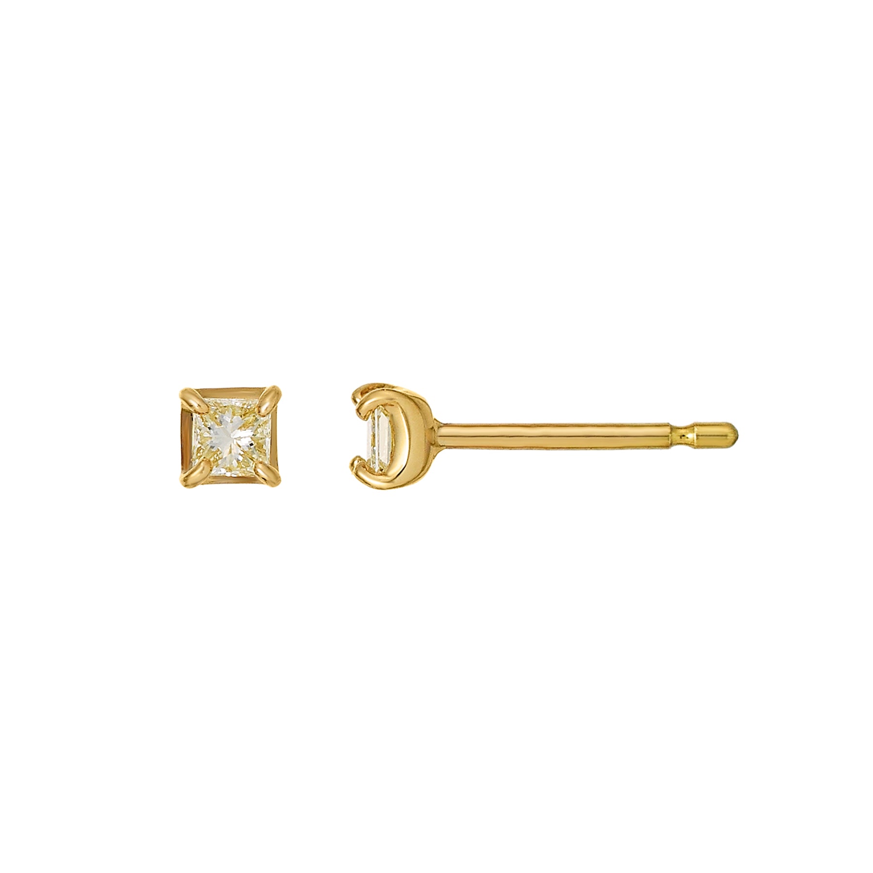 [Second Earrings] 18K Princess Cut Diamond Earrings 0.18ct (Yellow Gold) - Product Image