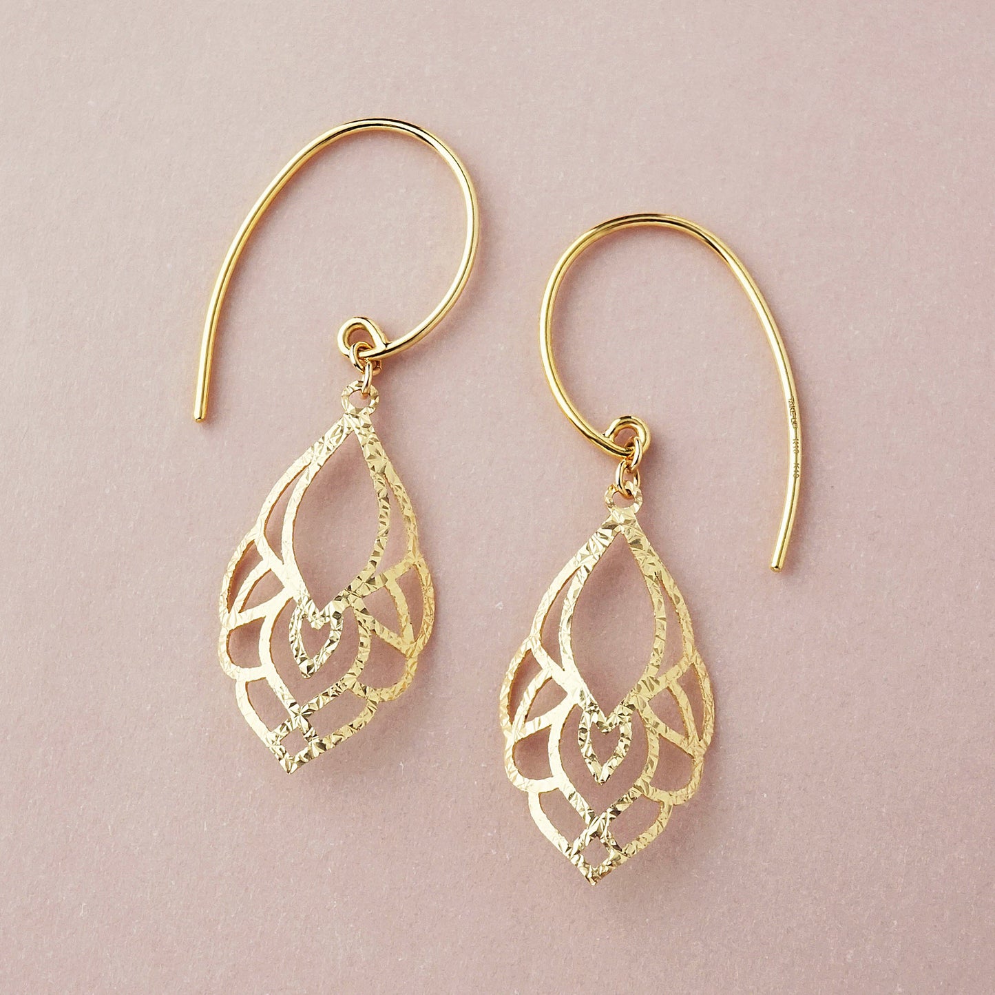 10K Openwork Leaf Earrings (Yellow Gold) - Product Image
