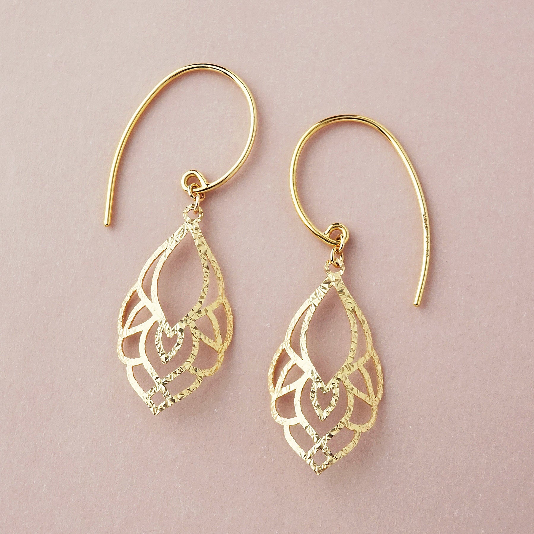 10K Openwork Leaf Earrings (Yellow Gold) - Product Image