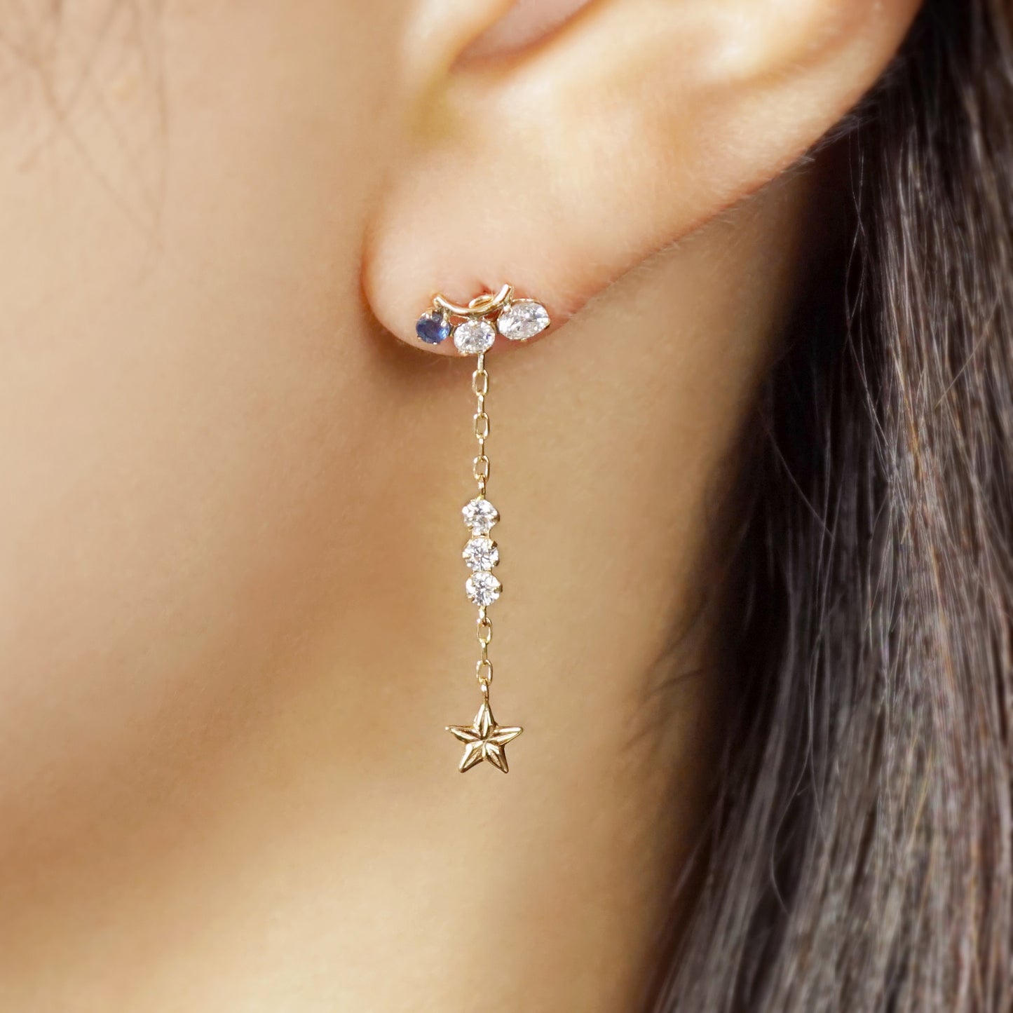 10K Orion Belt Moissanite Earring Charms (Yellow Gold) - Model Image