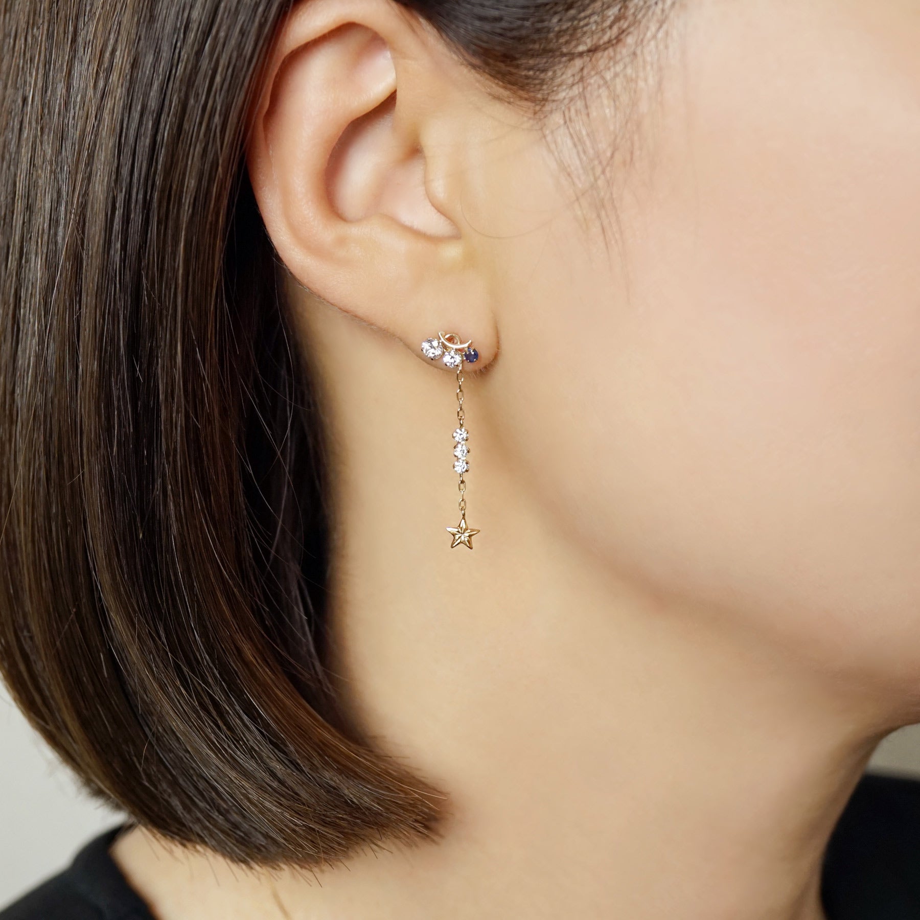 10K Orion Belt Moissanite Earring Charms (Yellow Gold) - Model Image