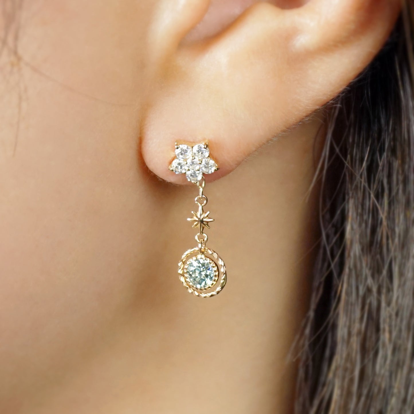 10K Uranus Moissanite Charm (Yellow Gold) - Model Image