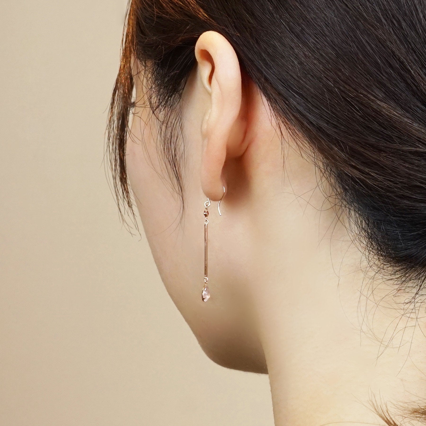 18K/10K Ruby Pillar & Dew Drop Earrings (Rose Gold) - Model Image