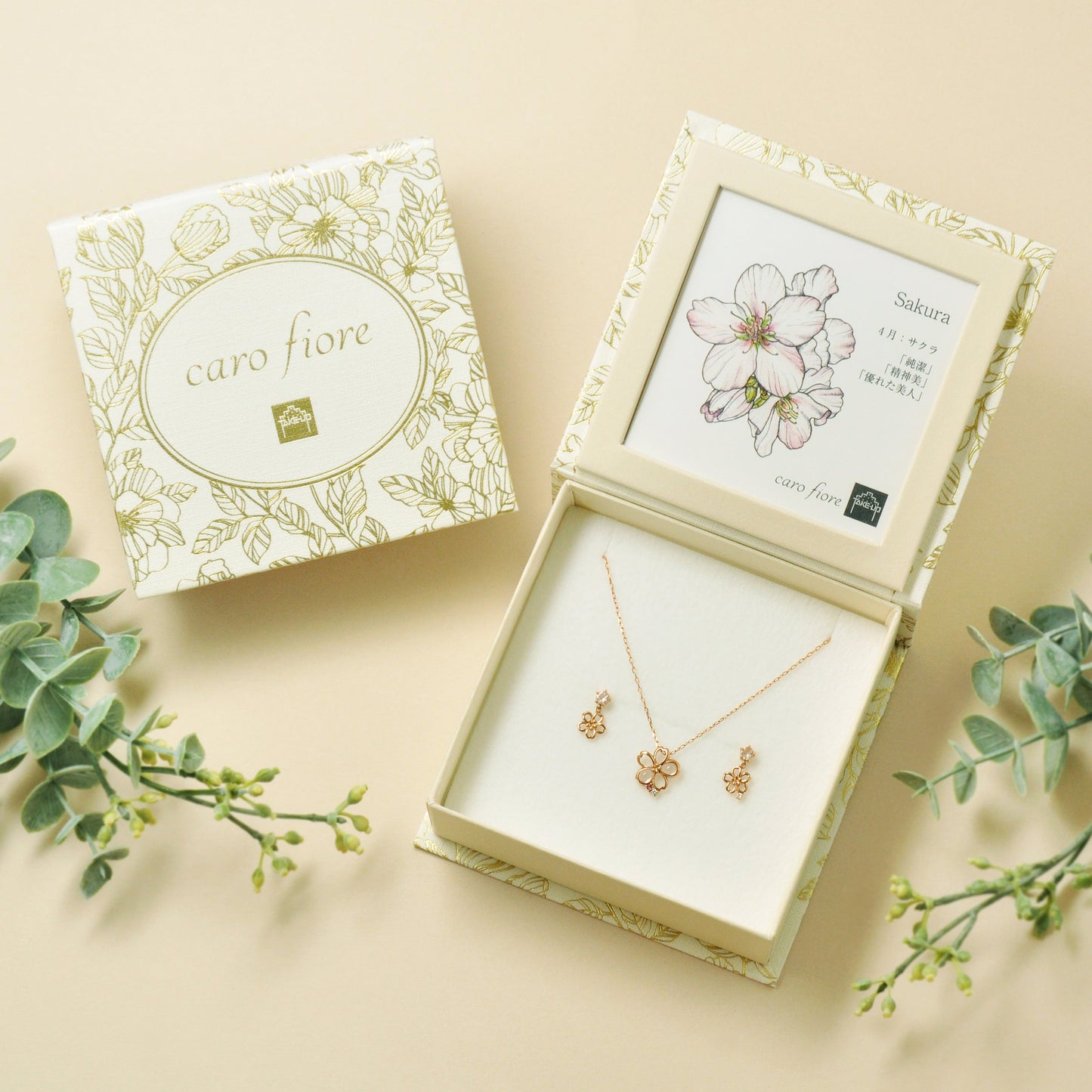 [Birth Flower Jewelry] April - Cherry Blossoms Earrings (18K/10K Rose Gold, Rose Quartz)