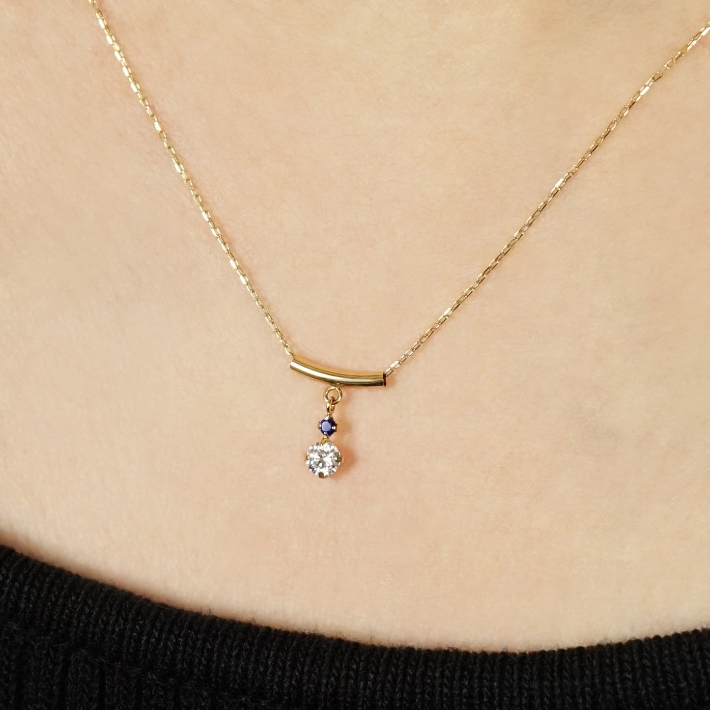 10K Shooting Star Moissanite Necklace (Yellow Gold) - Model Image