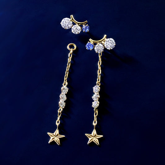 10K Shooting Star Moissanite Earrings (Yellow Gold) - Product Image