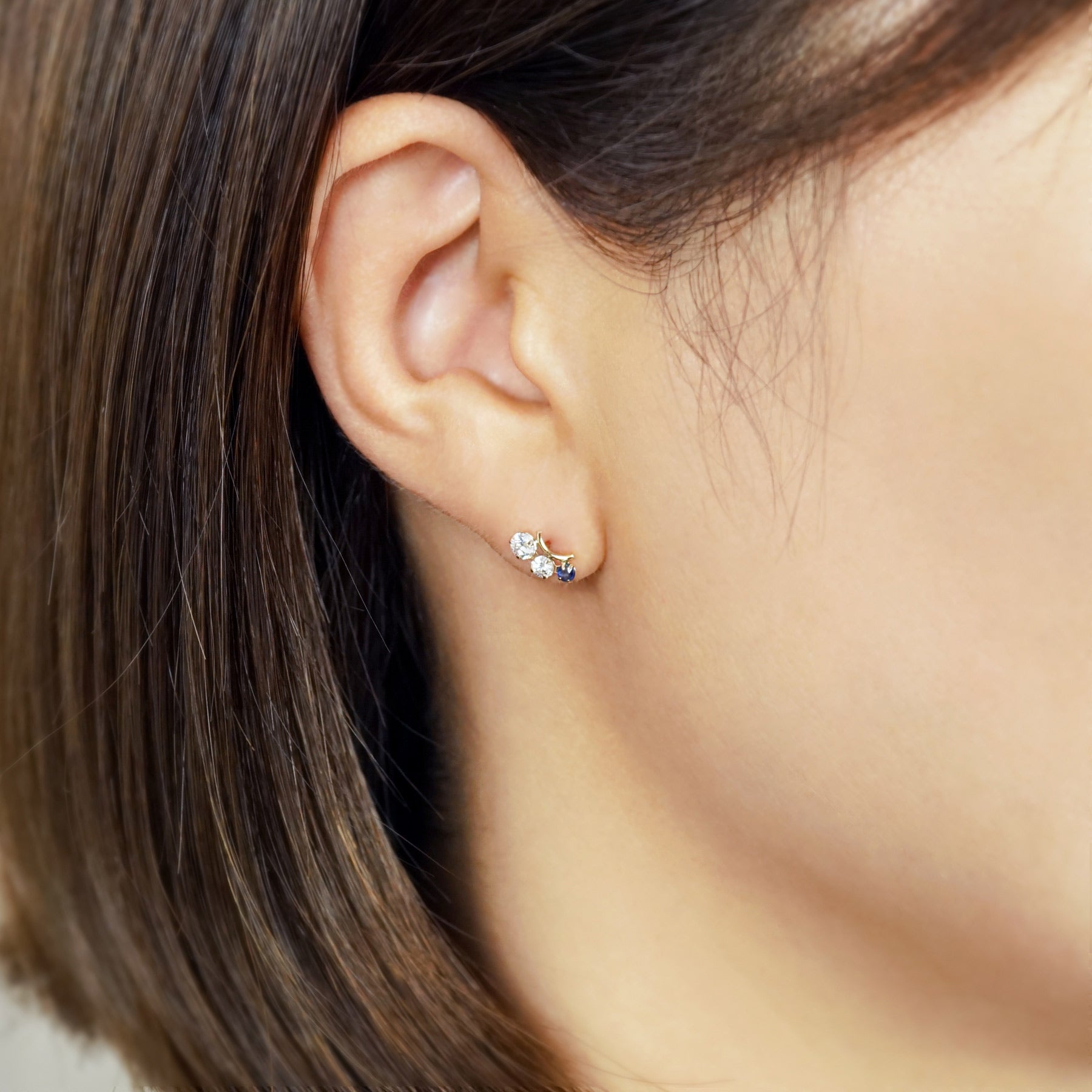 10K Shooting Star Moissanite Earrings (Yellow Gold) - Model Image