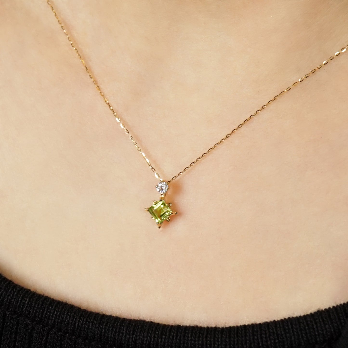 10K Comet Moissanite Necklace (Yellow Gold) - Model Image