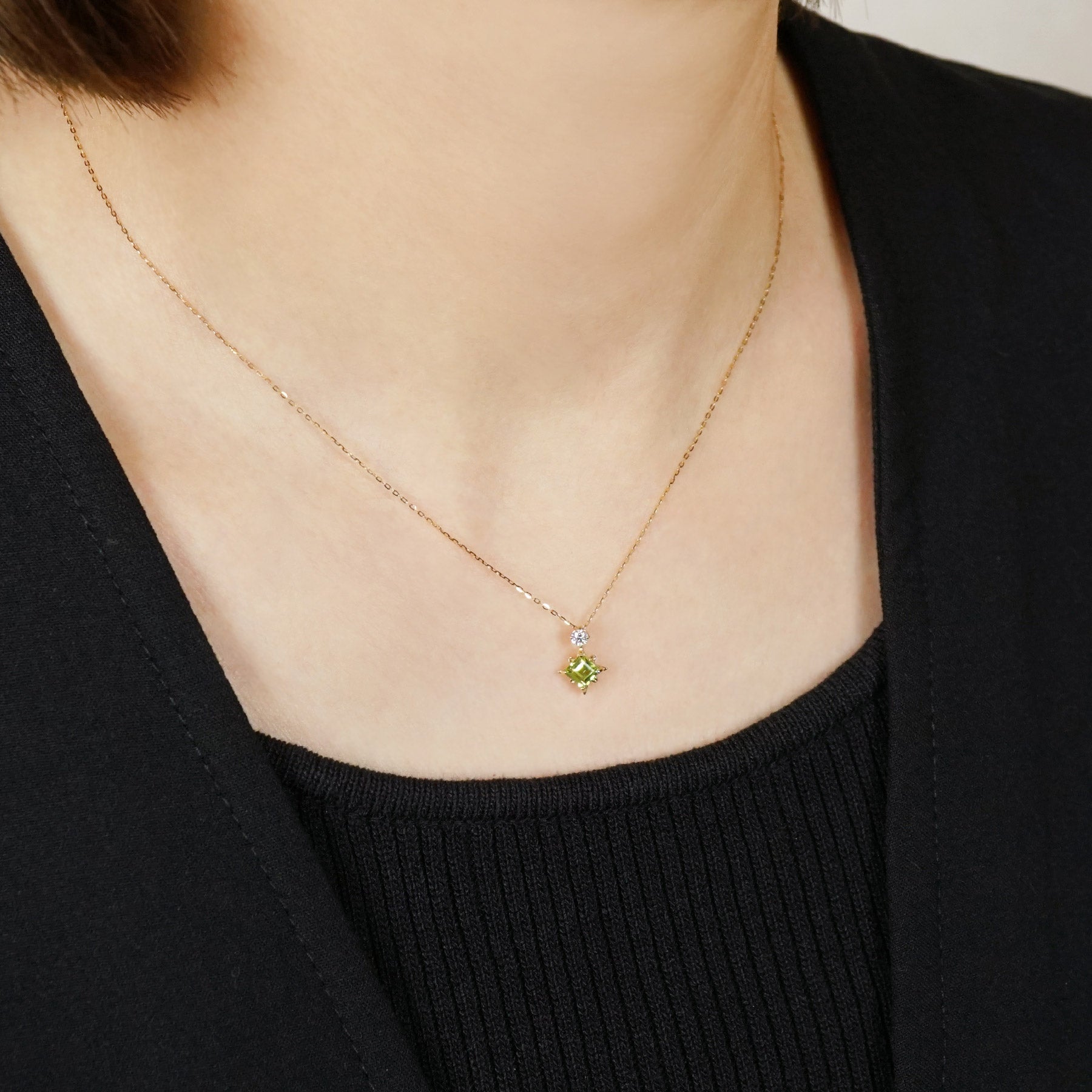 10K Comet Moissanite Necklace (Yellow Gold) - Model Image